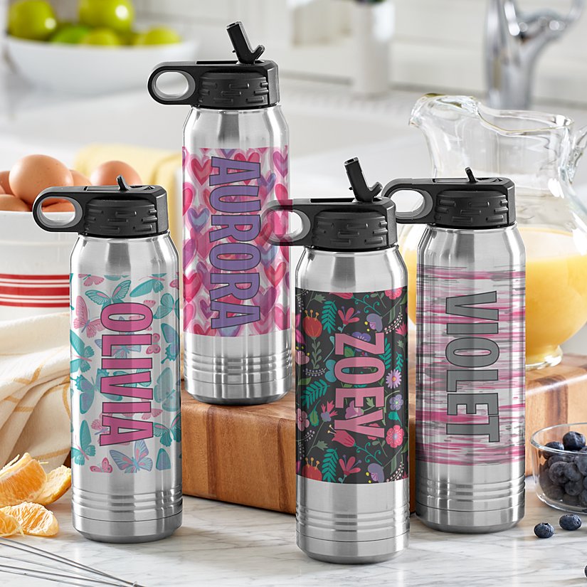 Playful Patterns Personalized Stainless Steel Water Bottles